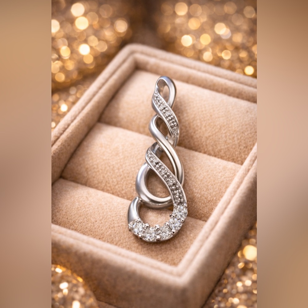 Vintage Stamped Silver Earth-Mined Diamond Eternity Pendant Necklace • Romantic